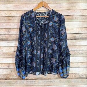 Kobi Halperin Brynn Floral Lace Ruffle Trim Silk Blend Top Size Small